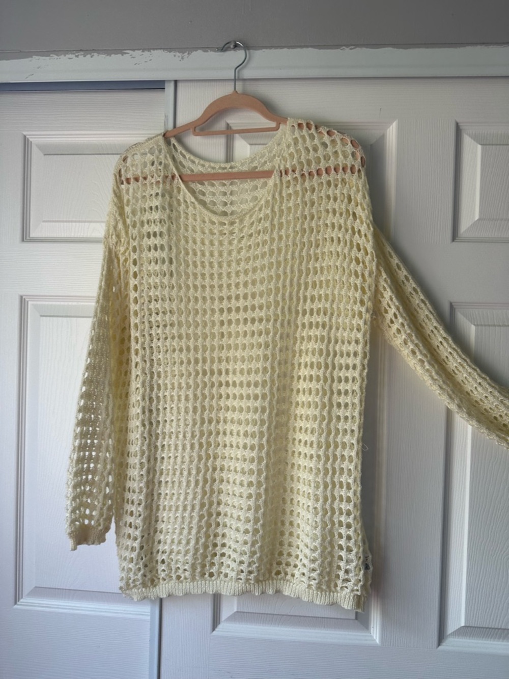Light Cream Open-Weave Scoop Neck Women's Sweater